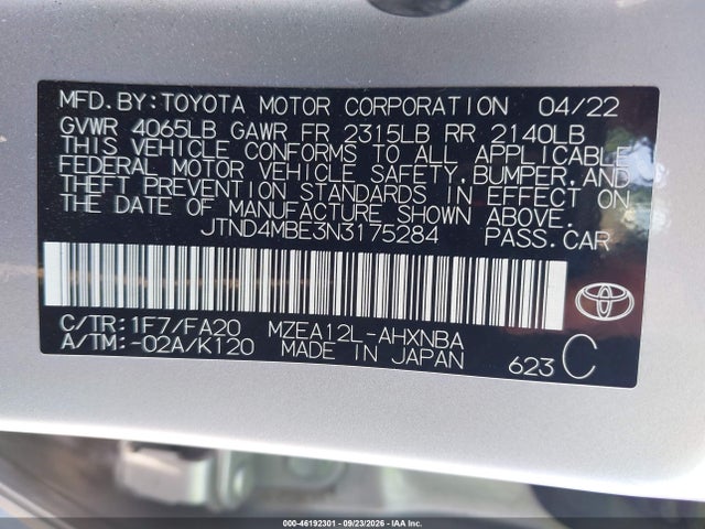 Toyota COROLLA SE 2022 JTND4MBE3N3175284 Image 9