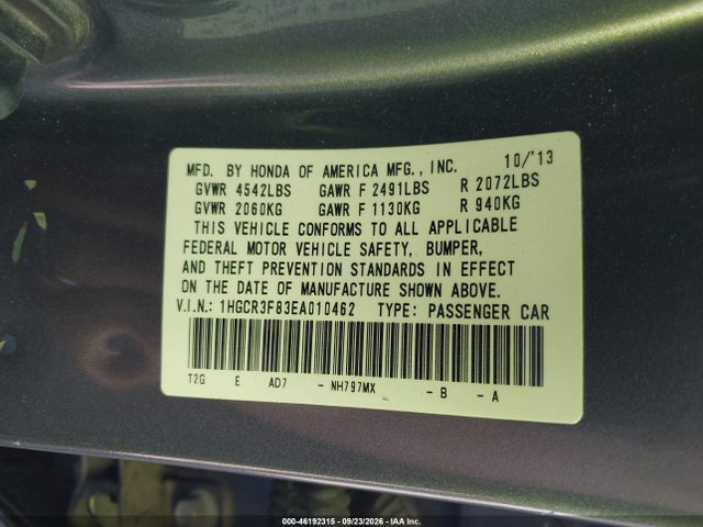 2014 Honda Accord Ex-l V-6 მანქანა იყიდება აუქციონზე, vin: 1HGCR3F83EA010462, აუქციონის ნომერი: 46192315