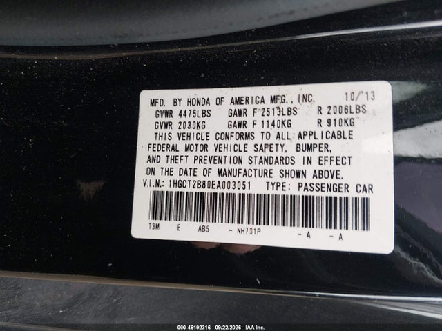 Aukcja sprzedaży 2014 Honda Accord, vin: 1HGCT2B80EA003051, numer aukcji: 46192316