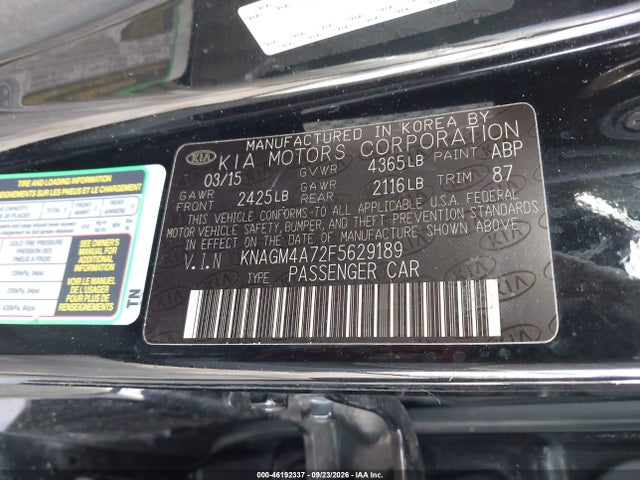 Aukcja sprzedaży 2015 Kia Optima Lx, vin: KNAGM4A72F5629189, numer aukcji: 46192337