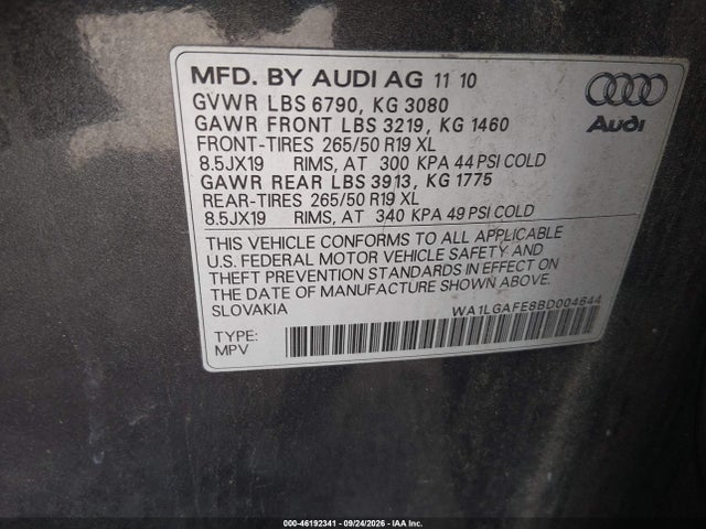 Aukcja sprzedaży 2011 Audi Q7 3.0t Premium, vin: WA1LGAFE8BD004644, numer aukcji: 46192341