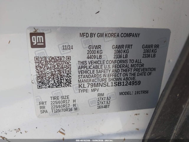 46192356 :رقم المزاد ، KL79MNSL1SB124959 vin ، 2025 Chevrolet Trailblazer Awd Ls مزاد بيع