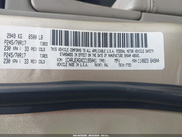 46192380 :رقم المزاد ، 1C4RJEAGXCC195041 vin ، 2012 Jeep Grand Cherokee Laredo مزاد بيع