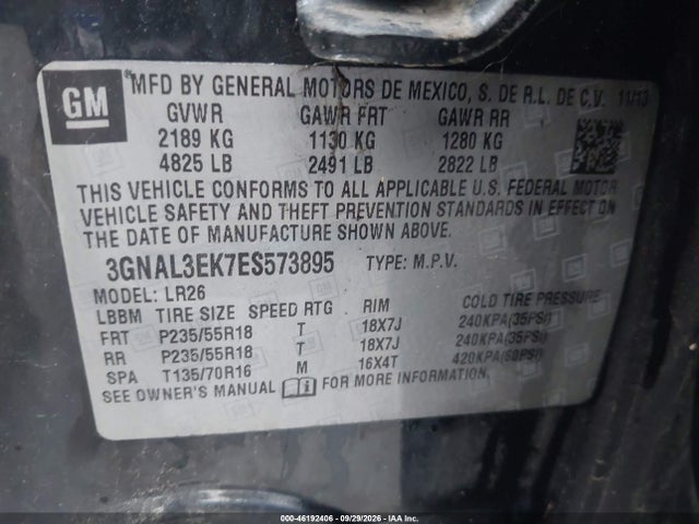 46192406 :رقم المزاد ، 3GNAL3EK7ES573895 vin ، 2014 Chevrolet Captiva Sport Lt مزاد بيع