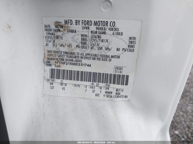 Продажа на аукционе авто 2008 Ford Super Duty F-250 Srw Xl/xlt, vin: 1FTNF21598EE51744, номер лота: 46192412
