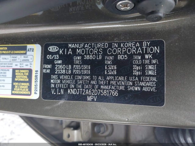 46192436 :رقم المزاد ، KNDJT2A62D7581766 vin ، 2013 Kia Soul + مزاد بيع