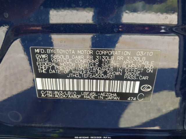 Продажа на аукционе авто 2010 Lexus Ls 460, vin: JTHCL1EF6A5006931, номер лота: 46192440