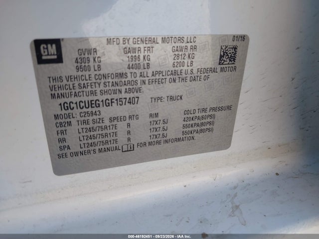 1GC1CUEG1GF157407 Chevrolet Silverado 2500hd Work Truck