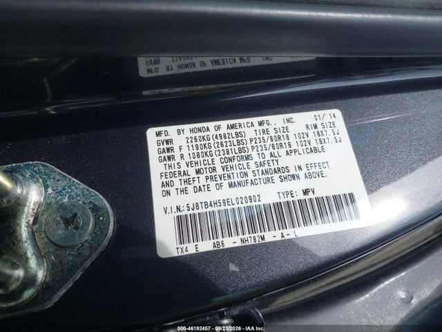 46192457 :رقم المزاد ، 5J8TB4H59EL020902 vin ، 2014 Acura Rdx مزاد بيع