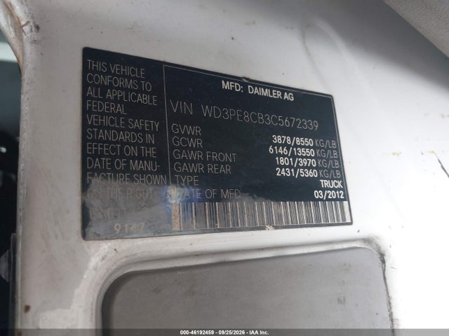 46192459 :رقم المزاد ، WD3PE8CB3C5672339 vin ، 2012 Mercedes-benz Sprinter 2500 Ext/high Roof مزاد بيع