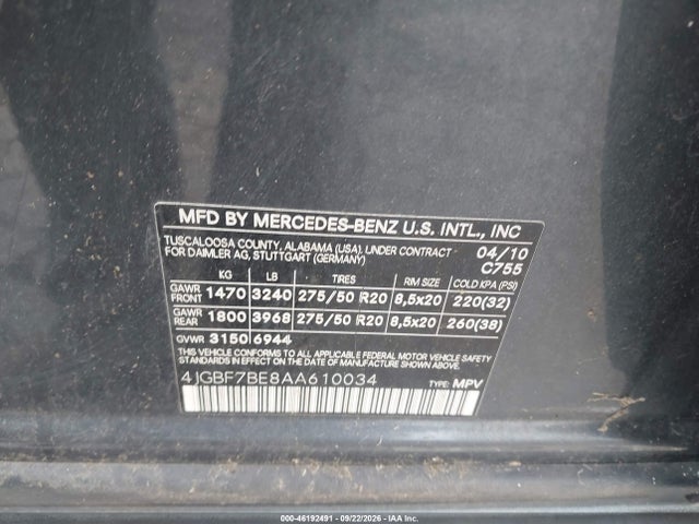 Aukcja sprzedaży 2010 Mercedes-benz Gl 450 4matic, vin: 4JGBF7BE8AA610034, numer aukcji: 46192491