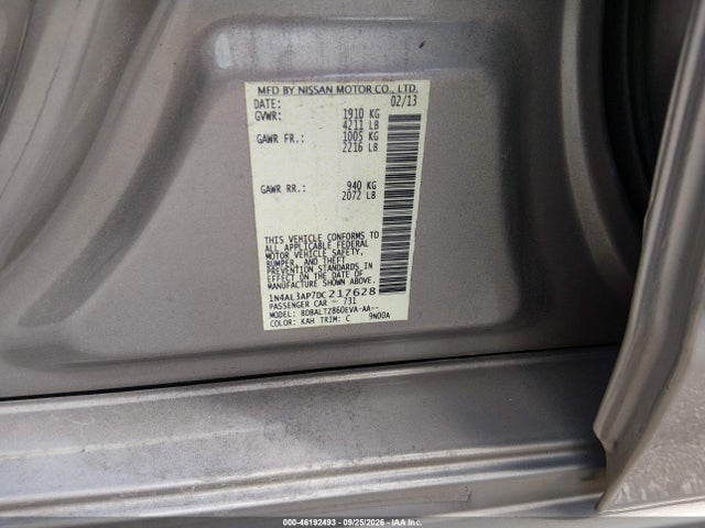Продажа на аукционе авто 2013 Nissan Altima 2.5 Sv, vin: 1N4AL3AP7DC217628, номер лота: 46192493