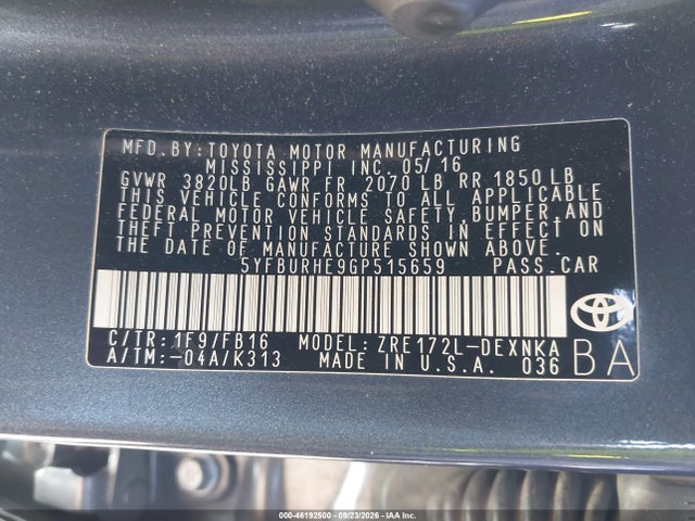 Toyota Corolla Le Plus 2016 5YFBURHE9GP515659 Image 9