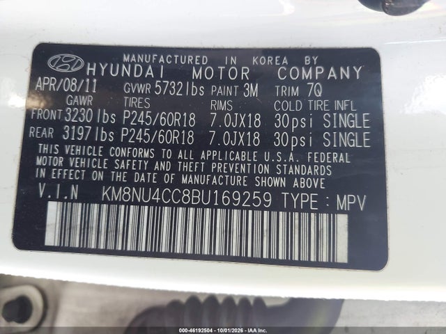 Продажа на аукционе авто 2011 Hyundai Veracruz Limited, vin: KM8NU4CC8BU169259, номер лота: 46192504