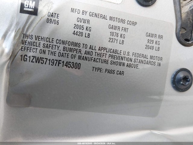 Продажа на аукционе авто 2007 Chevrolet Malibu Ss, vin: 1G1ZW57197F145300, номер лота: 46192505