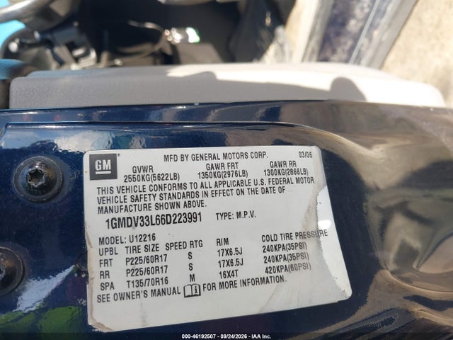 Продаж на аукціоні авто 2006 Pontiac Montana Sv6, vin: 1GMDV33L66D223991, номер лоту: 46192507