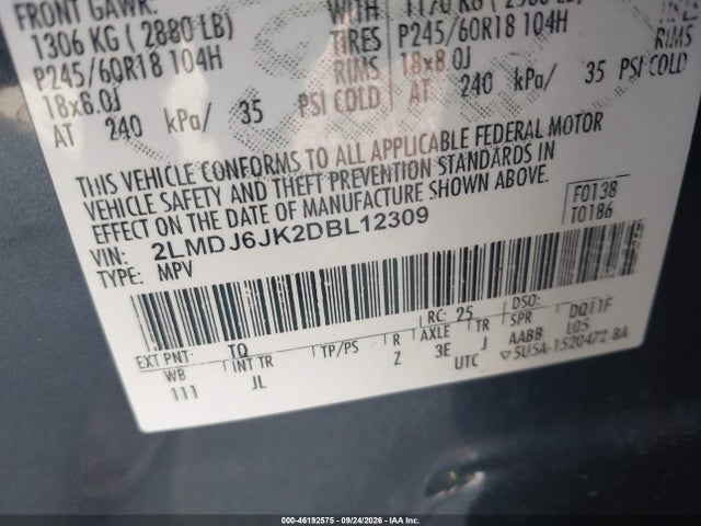 Продажа на аукционе авто 2013 Lincoln Mkx, vin: 2LMDJ6JK2DBL12309, номер лота: 46192575