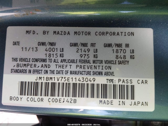 2014 Mazda Mazda3 I Touring მანქანა იყიდება აუქციონზე, vin: JM1BM1V75E1143049, აუქციონის ნომერი: 46192576