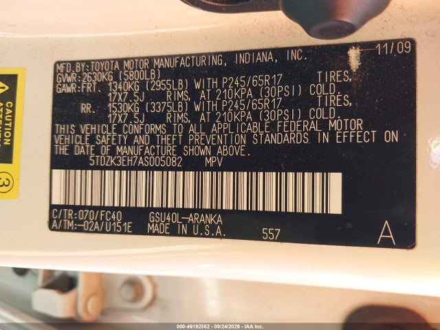 Продаж на аукціоні авто 2010 Toyota Highlander Base V6, vin: 5TDZK3EH7AS005082, номер лоту: 46192582
