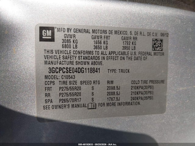 46192633 :رقم المزاد ، 3GCPCSE04DG118841 vin ، 2013 Chevrolet Silverado 1500 Lt مزاد بيع