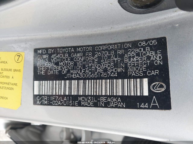 Aukcja sprzedaży 2006 Lexus Es 330, vin: JTHBA30G565145744, numer aukcji: 46192636