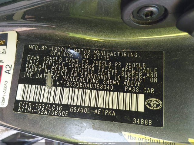 Aukcja sprzedaży 2010 Toyota Avalon Limited, vin: 4T1BK3DB0AU368040, numer aukcji: 46192649