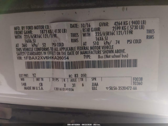 Ford Transit-350 Xl 2017 1FBAX2XV6HKA26054 Image 9
