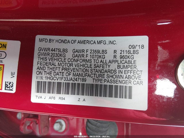 1HGCV1F33JA247189 Honda Accord Sport