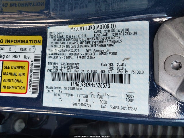 Продажа на аукционе авто 2017 Lincoln Continental Black Label, vin: 1LN6L9BC9H5626573, номер лота: 46192684