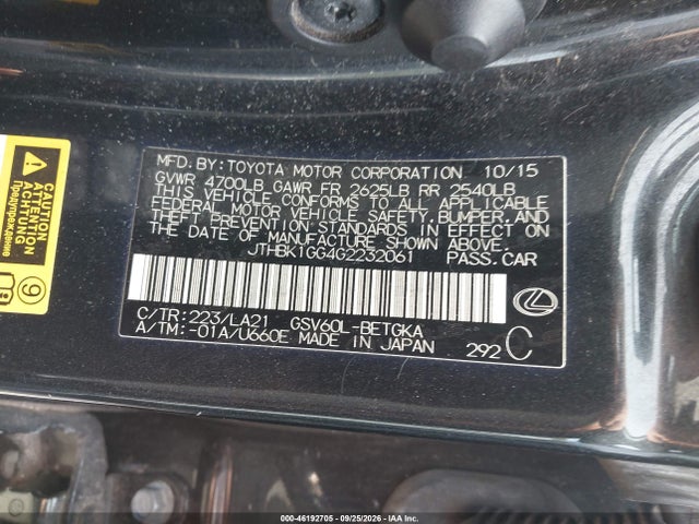 Продаж на аукціоні авто 2016 Lexus Es 350, vin: JTHBK1GG4G2232061, номер лоту: 46192705