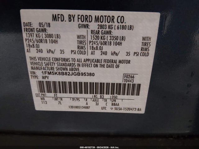 Aukcja sprzedaży 2018 Ford Explorer, vin: 1FM5K8B82JGB95380, numer aukcji: 46192739