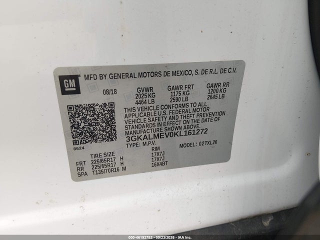 46192782 :رقم المزاد ، 3GKALMEV0KL161272 vin ، 2019 Gmc Terrain Sle مزاد بيع