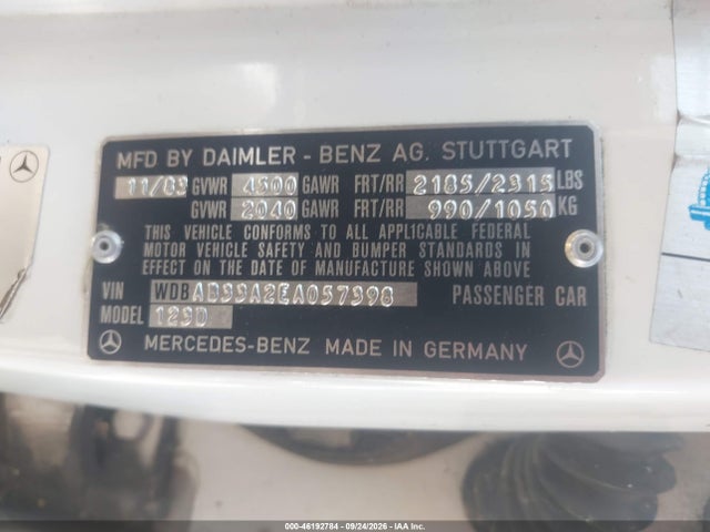Aukcja sprzedaży 1984 Mercedes-benz 300 Dt, vin: WDBAB33A2EA057398, numer aukcji: 46192784