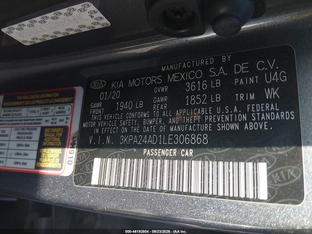 Продаж на аукціоні авто 2020 Kia Rio S, vin: 3KPA24AD1LE306868, номер лоту: 46192804