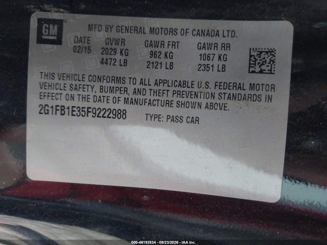Aukcja sprzedaży 2015 Chevrolet Camaro 2ls, vin: 2G1FB1E35F9222988, numer aukcji: 46192834