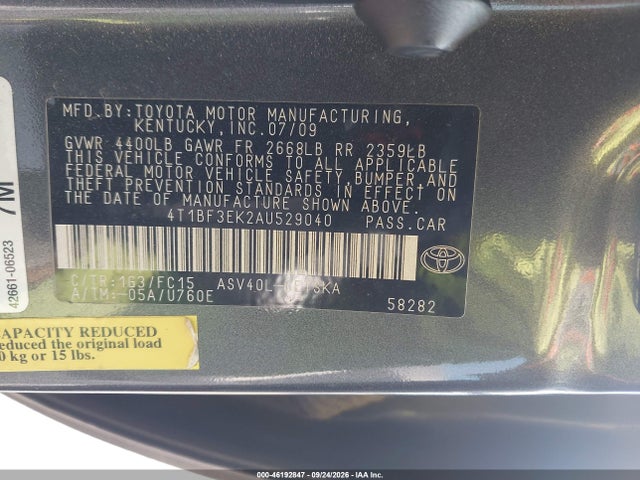 Aukcja sprzedaży 2010 Toyota Camry Se, vin: 4T1BF3EK2AU529040, numer aukcji: 46192847
