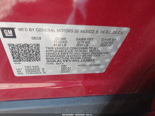 Aukcja sprzedaży 2019 Gmc Terrain Slt, vin: 3GKALVEV8KL153801, numer aukcji: 46192861
