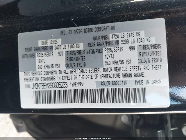 Продаж на аукціоні авто 2025 Mazda Cx-5 2.5 S Premium Plus, vin: JM3KFBEM2S0805233, номер лоту: 46192867