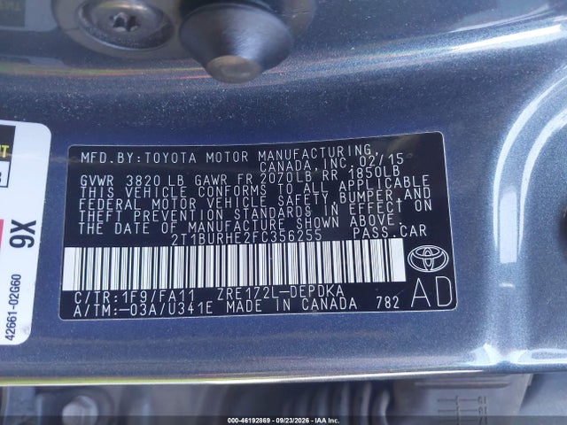 Aukcja sprzedaży 2015 Toyota Corolla L, vin: 2T1BURHE2FC356255, numer aukcji: 46192869