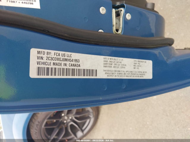 Aukcja sprzedaży 2021 Dodge Charger Scat Pack, vin: 2C3CDXGJOMH541953, numer aukcji: 46192891