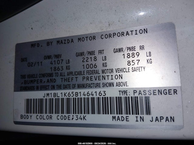Auction sale of the 2011 Mazda Mazda3 S Sport, vin: JM1BL1K65B1464163, lot number: 46192900