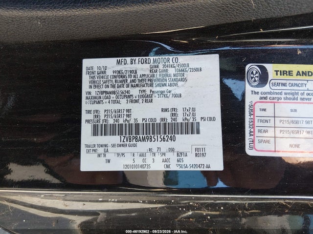 Продажа на аукционе авто 2011 Ford Mustang V6, vin: 1ZVBP8AM9B5156240, номер лота: 46192902