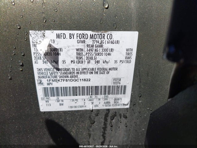 Продаж на аукціоні авто 2013 Ford Explorer Limited, vin: 1FM5K7F81DGC11822, номер лоту: 46192927