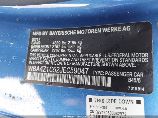 Продажа на аукционе авто 2018 Bmw 430i, vin: WBA4Z1C52JEC59047, номер лота: 46192944