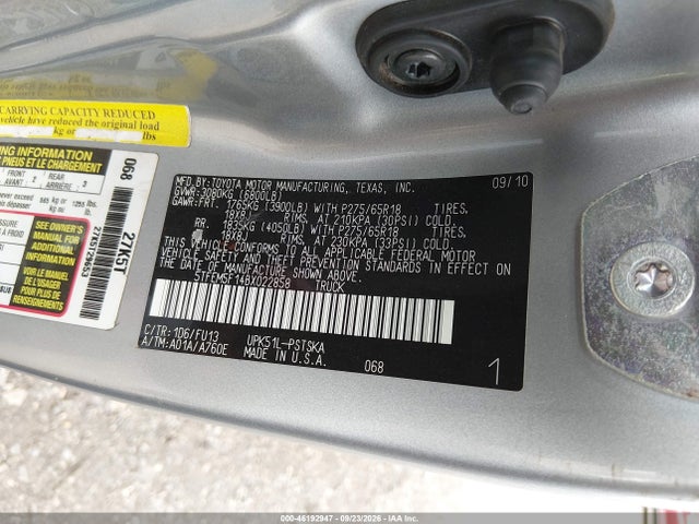 46192947 :رقم المزاد ، 5TFEM5F14BX022858 vin ، 2011 Toyota Tundra Grade 4.6l V8 مزاد بيع