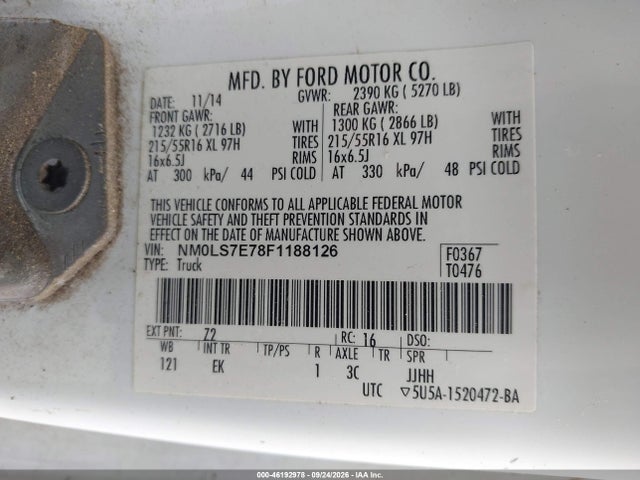 Продаж на аукціоні авто 2015 Ford Transit Connect Xl, vin: NM0LS7E78F1188126, номер лоту: 46192978
