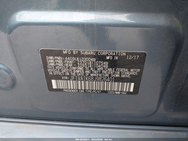Aukcja sprzedaży 2018 Subaru Wrx Limited, vin: JF1VA1K68J9826401, numer aukcji: 46193011