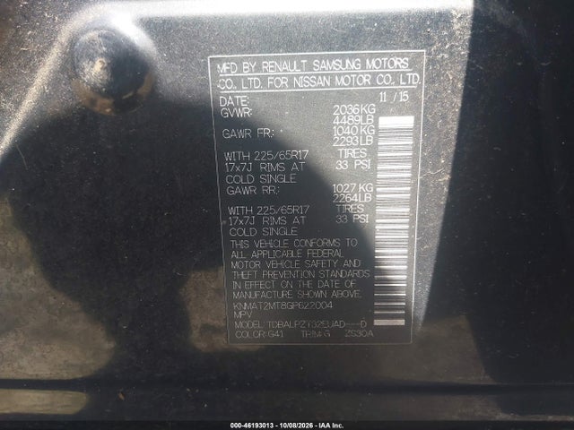 Aukcja sprzedaży 2016 Nissan Rogue S, vin: KNMAT2MT8GP622004, numer aukcji: 46193013
