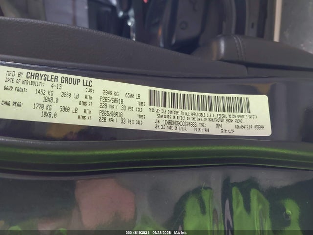 46193031 :رقم المزاد ، 1C4RDHDGXDC674663 vin ، 2013 Dodge Durango Crew مزاد بيع