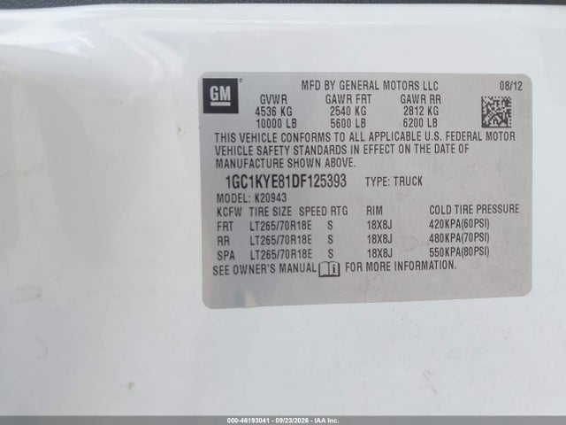 Aukcja sprzedaży 2013 Chevrolet Silverado 2500hd Ltz, vin: 1GC1KYE81DF125393, numer aukcji: 46193041